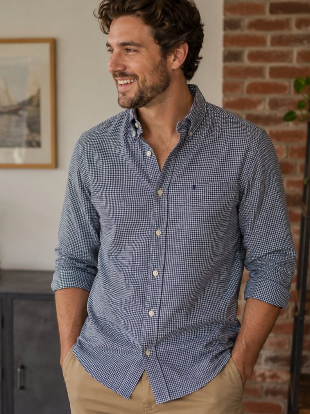 Izod Blue Casual Button Down Shirt Classic Design